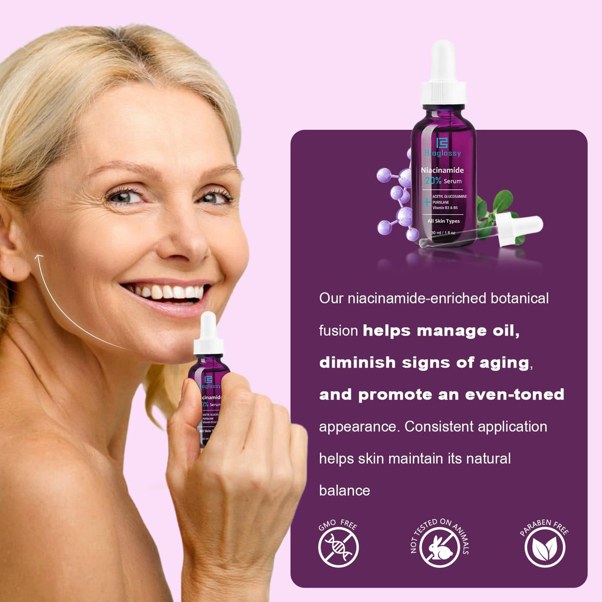 Bioglossy Niacinamide Serum on hand demonstrates easy daily use