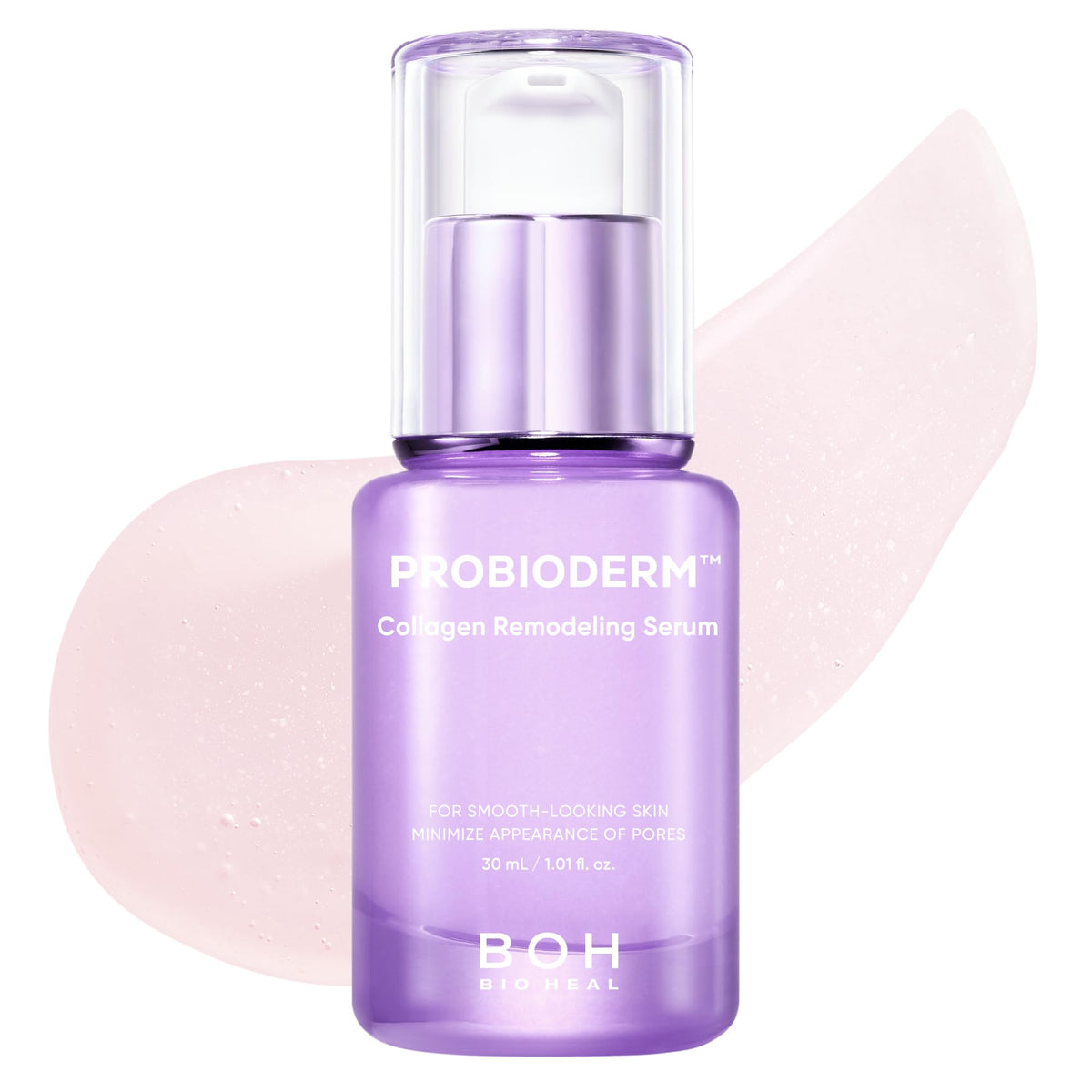 BIOHEAL BOH Probioderm serum bottle close-up showing pore-tightening action.