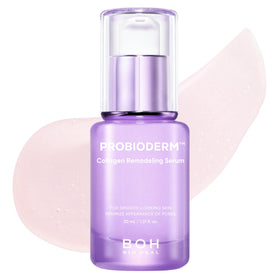 BIOHEAL BOH Probioderm serum bottle close-up showing pore-tightening action.