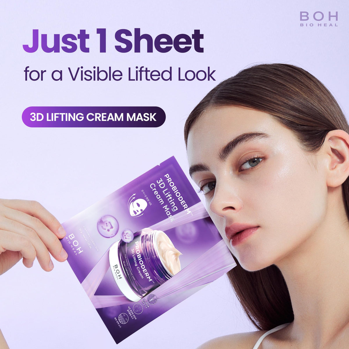BIOHEAL BOH Probioderm 3D lifting mask cream-infused sheet in action.