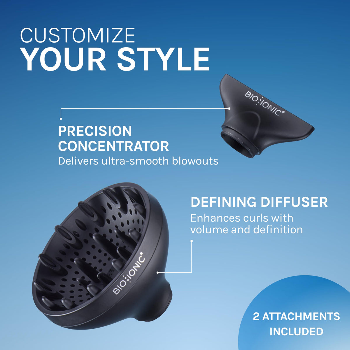Nine heat and speed settings provide personalized styling for any hair type