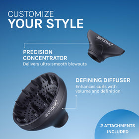 Nine heat and speed settings provide personalized styling for any hair type