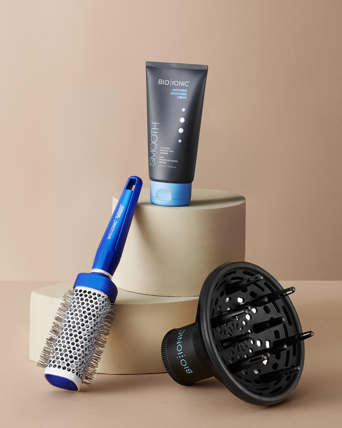 Bio Ionic BlueWave in-use shot shows faster drying and detangling.