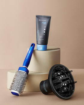 Bio Ionic BlueWave in-use shot shows faster drying and detangling.