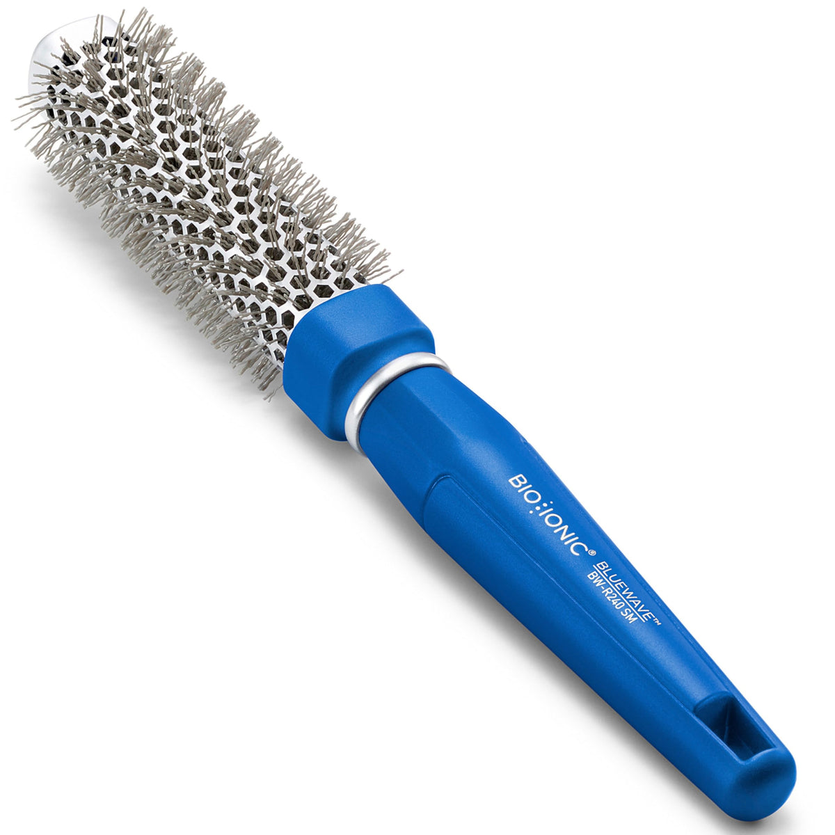 Bio Ionic BlueWave square-round barrel close-up for smooth, voluminous blowouts.