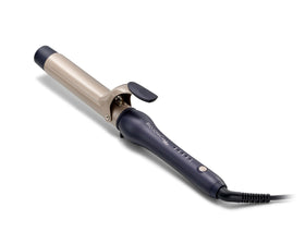 Bio Ionic GoldPro 1-25 inch curling iron blue close-up for smooth, lasting curls.