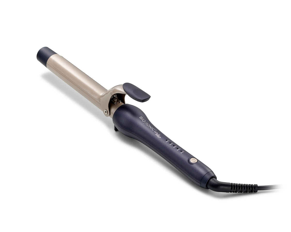Bio Ionic GoldPro 1-inch curling iron in blue styling smooth, lasting curls with hydration.