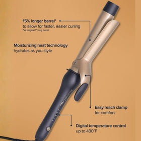 GoldPro device highlighting Moisturizing Heat Technology for hydrated curls.
