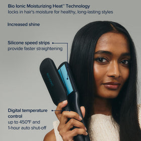 Bio Ionic OnePass silicone speed strips grip hair gently for smoother passes.