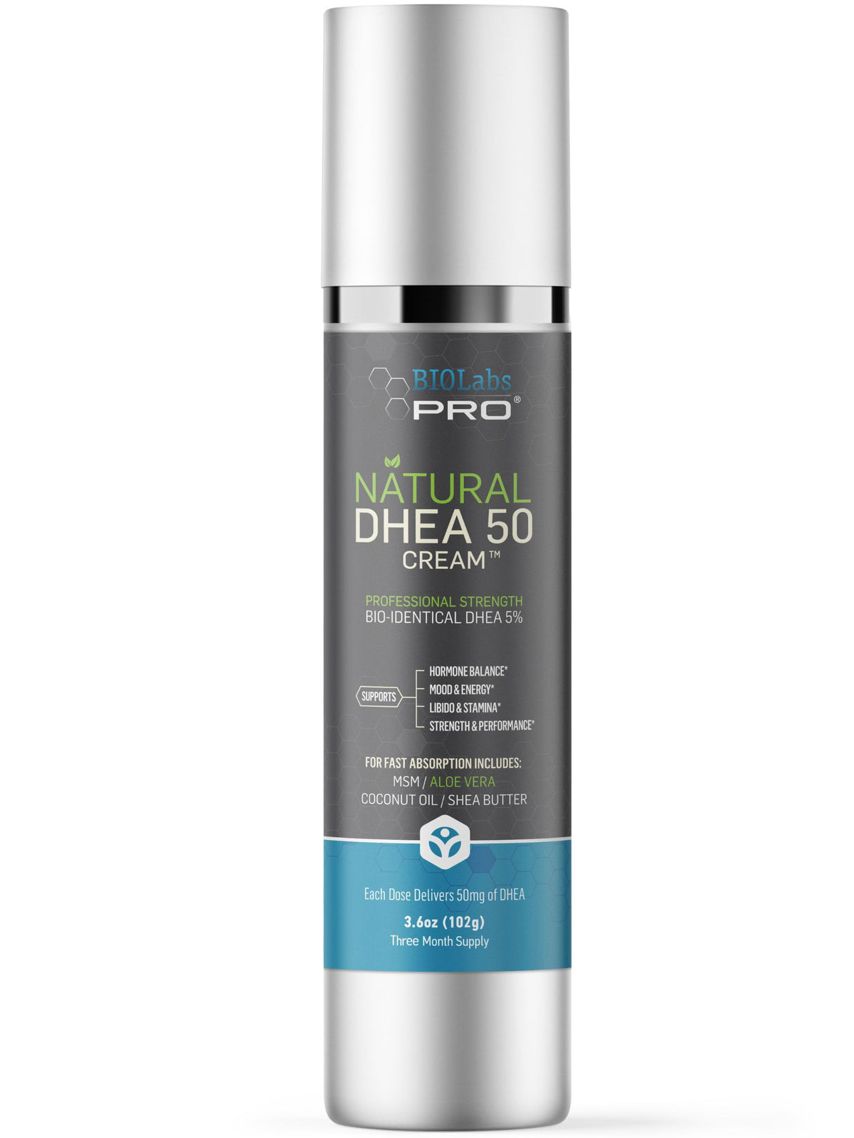 BIOLABS PRO DHEA Cream bottle cap highlighting premium packaging for daily use.