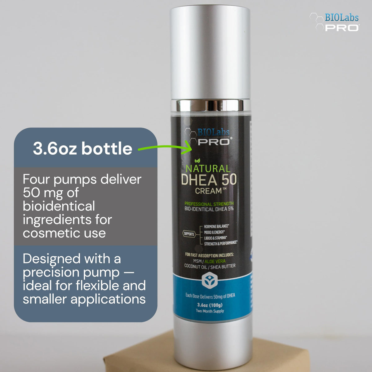 BIOLABS PRO DHEA Cream ingredients MSM promote a nourished skin feel.