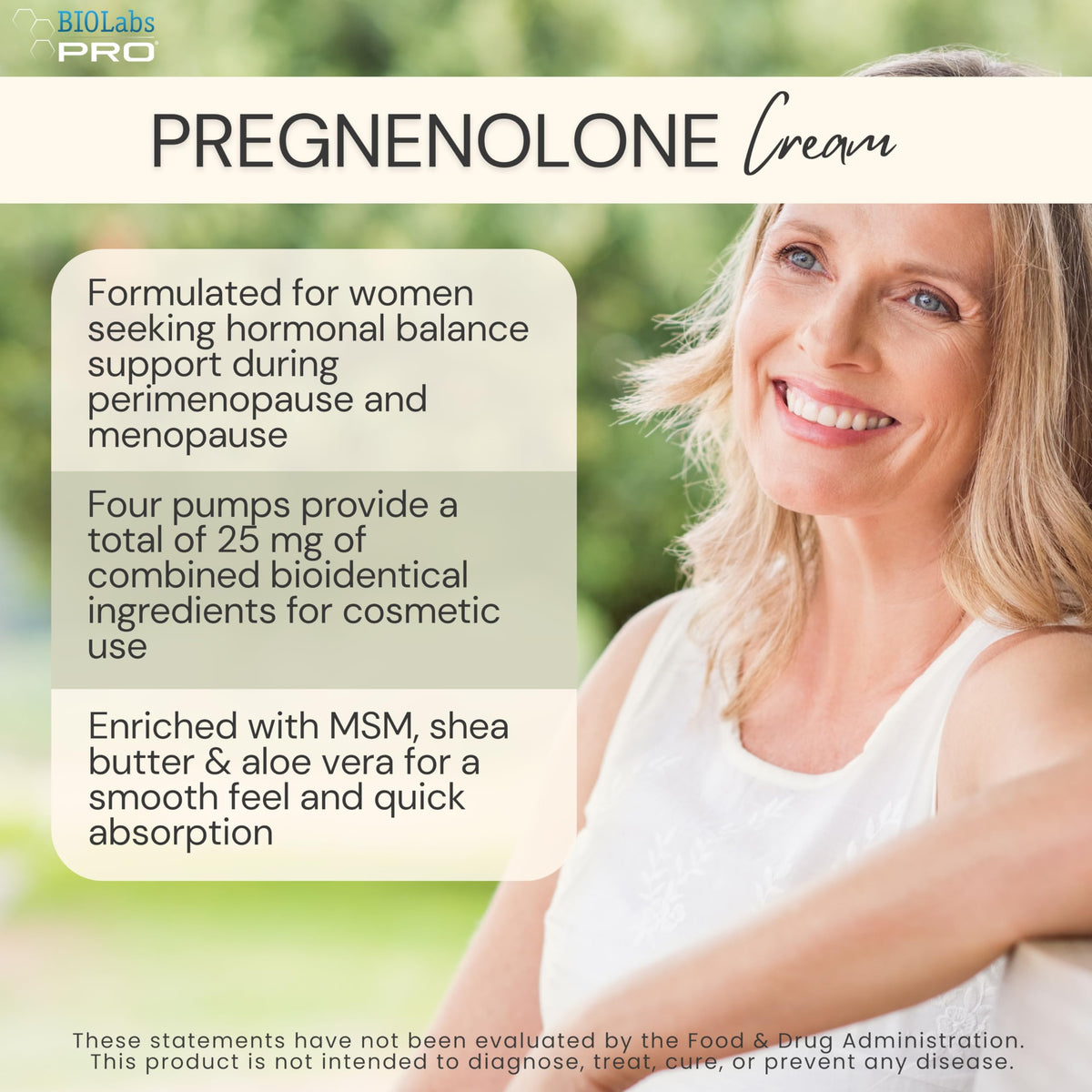 BIOLABS PRO Pregnenolone Cream pump dispense showing convenient dosing