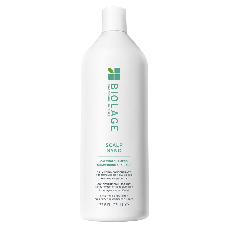 Biolage Scalp Sync Calming Shampoo bottle delivering lightweight hydration for dry scalp