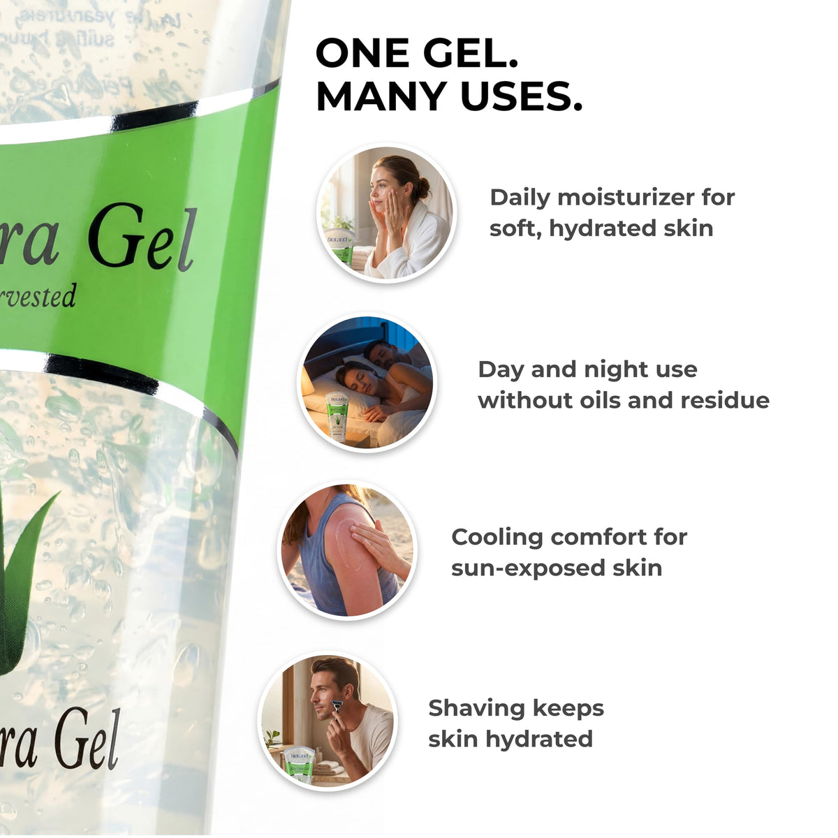 Bioland Aloe Vera Gel label closeup highlights clean, cold-processed botanicals.