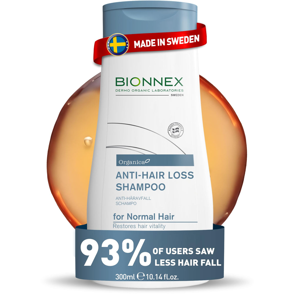 Bionnex Organica anti-hair-loss shampoo bottle for normal hair supports scalp care and vitality.