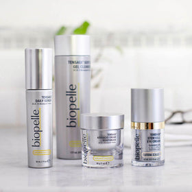 Biopelle Tensage SCA Biorepair bottle highlights advanced repair technology.