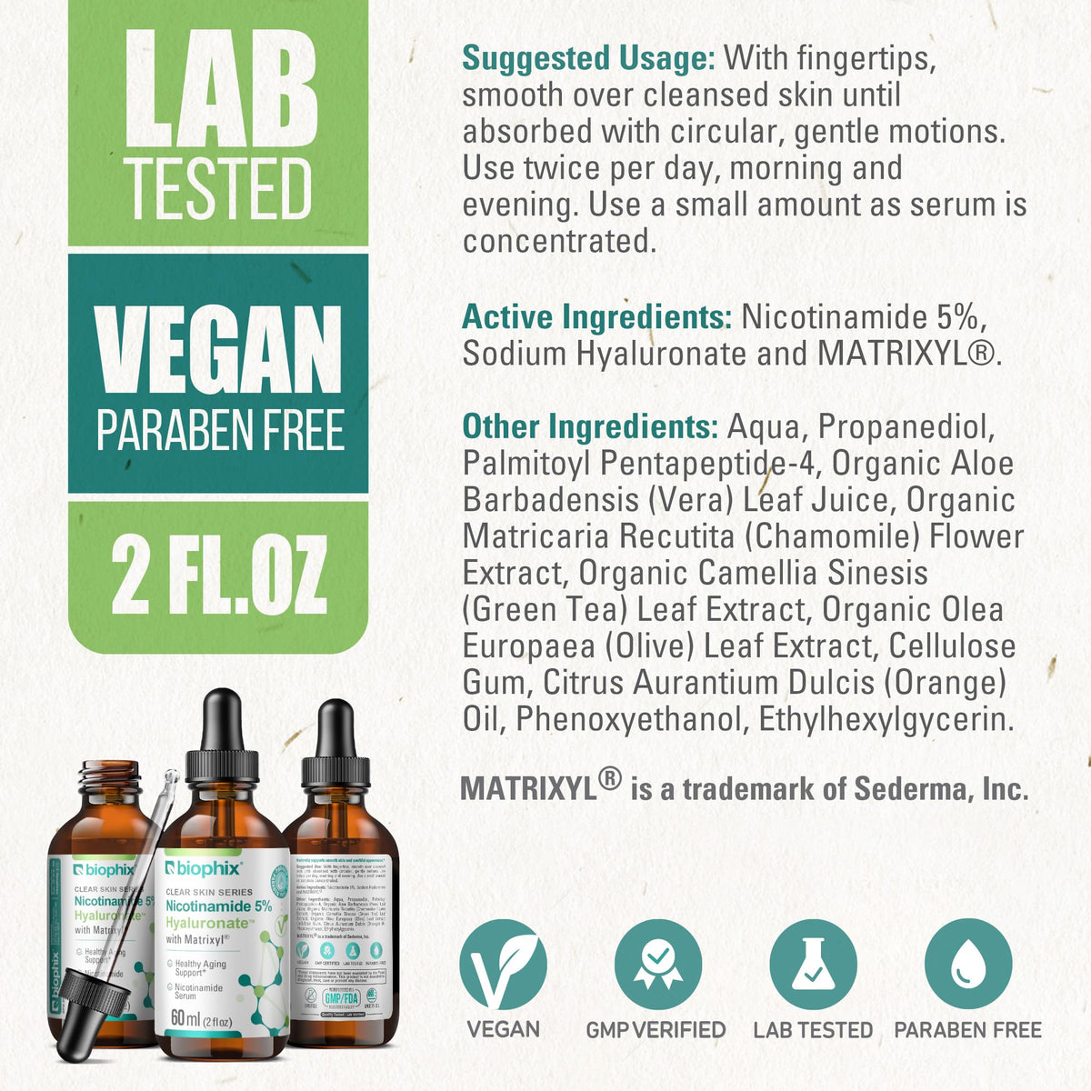 Biophix B-3 serum with hyaluronic acid provides deep hydration.