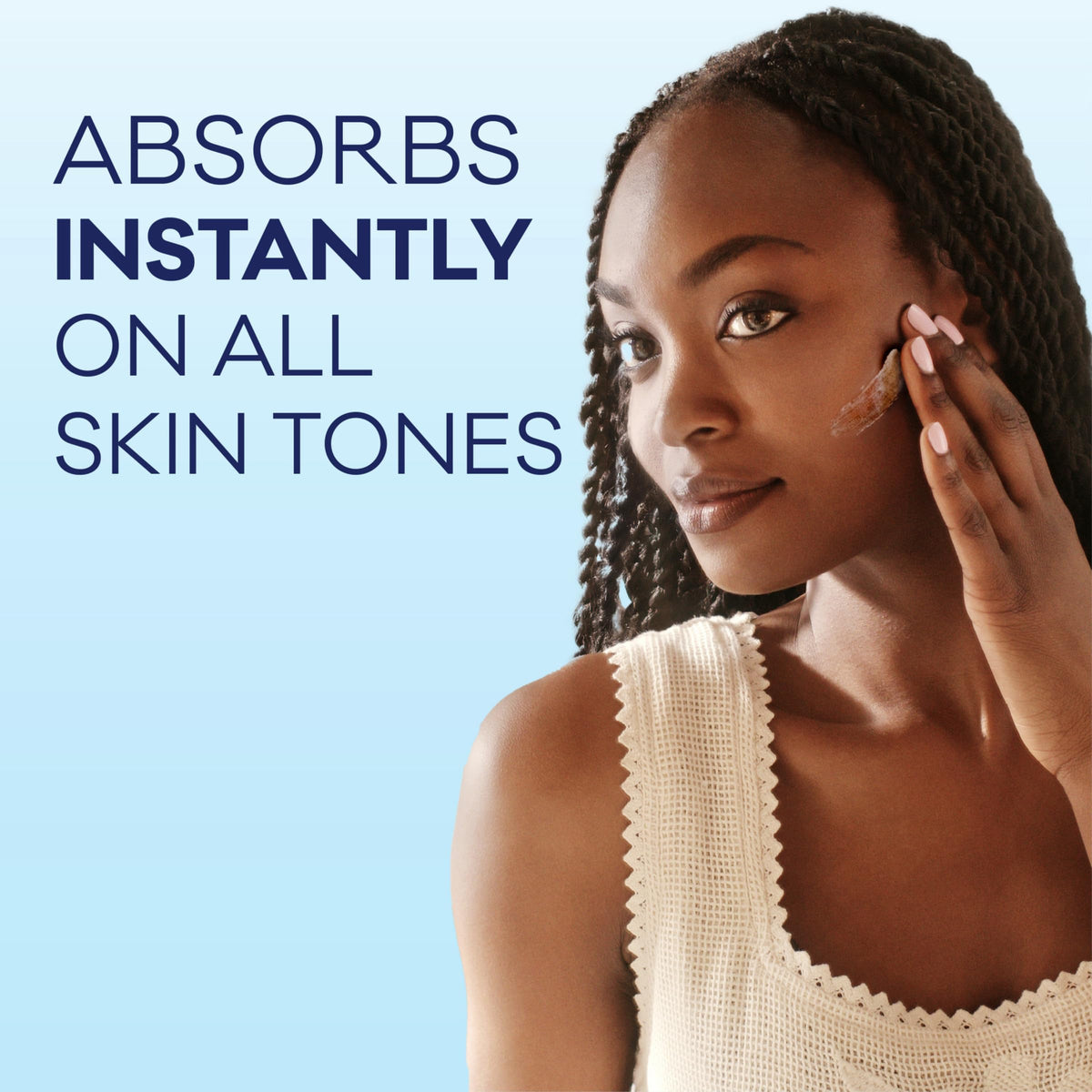Biore UV Aqua Rich no-white-cast application on diverse skin tones.