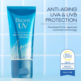 Biore UV Aqua Rich oil-free formula that won't clog pores.