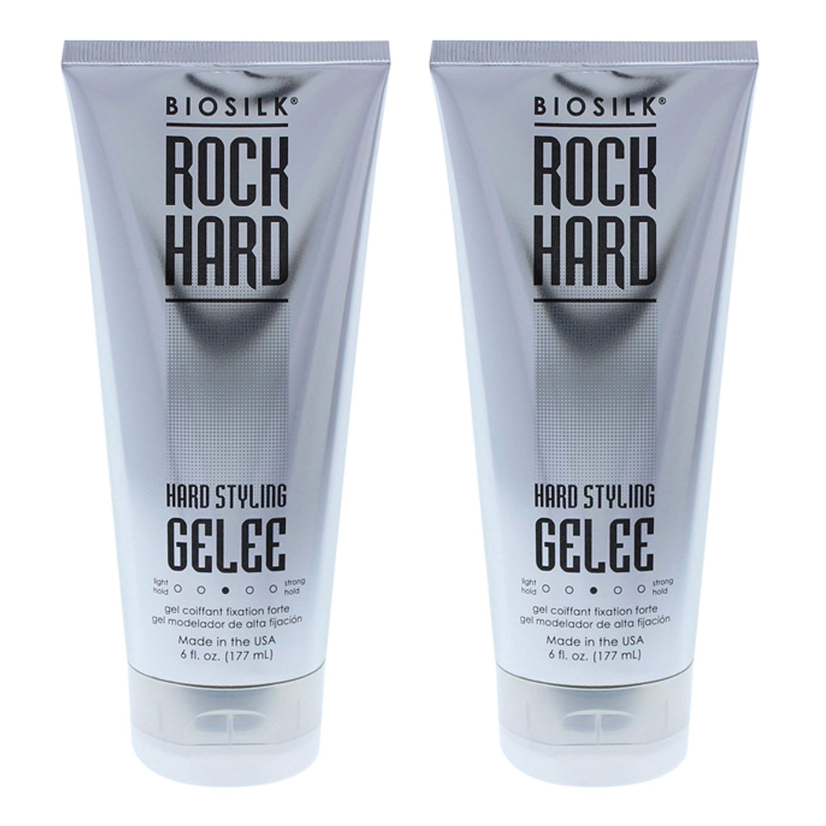 BioSilk Rock Hard Gel bottle for strong hold and versatile styling.