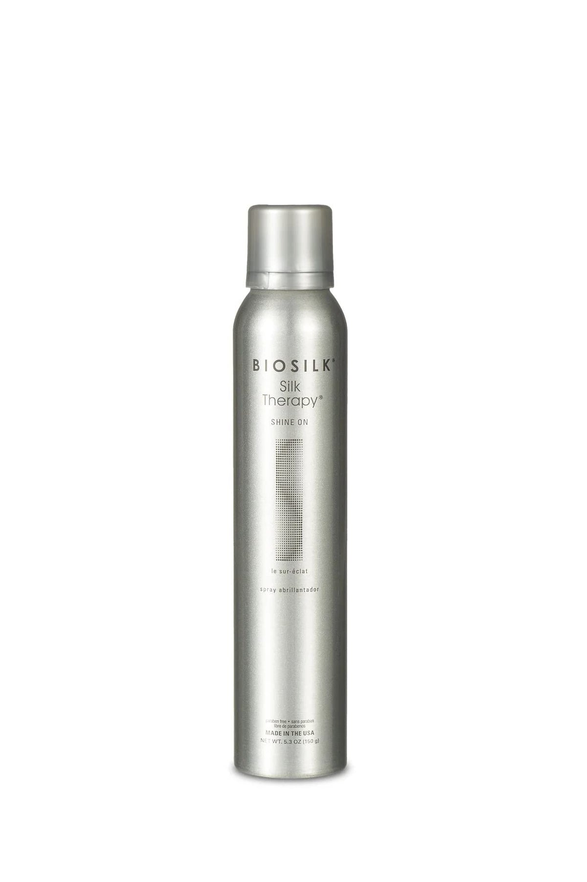 BioSilk Shine On Spray applied to hair for smooth styling
