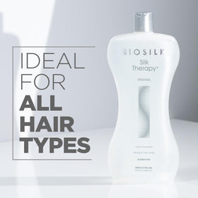 BioSilk Silk Therapy Original on dry hair protects from heat styling and enhances manageability.