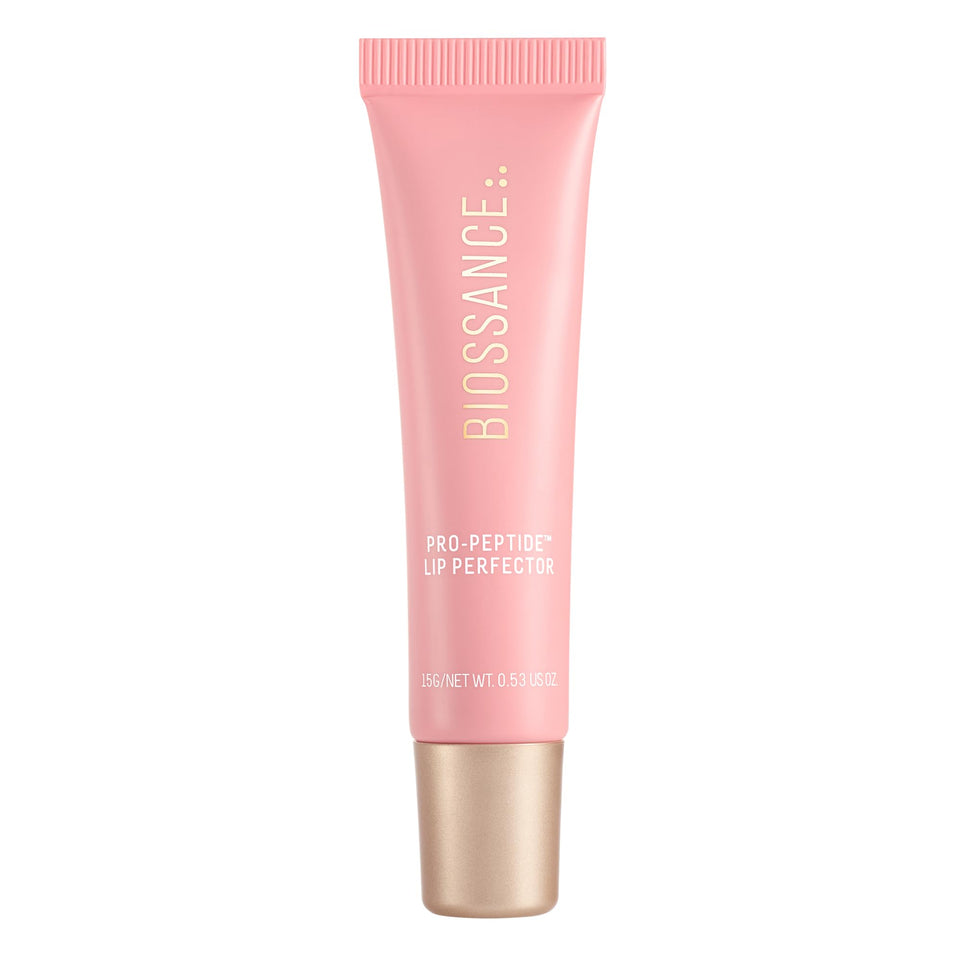 BIOSSANCE Pro-Peptide Lip Perfector with glossy finish boosts shine and hydration for daily wear.