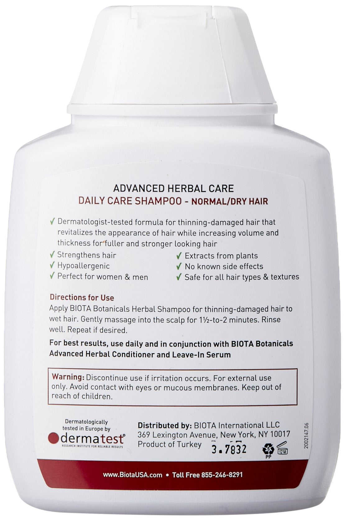 Biota Botanicals Daily Care Shampoo pour stream for thinning hair wash.