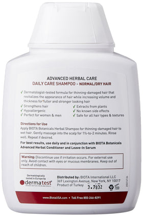 Biota Botanicals Daily Care Shampoo pour stream for thinning hair wash.