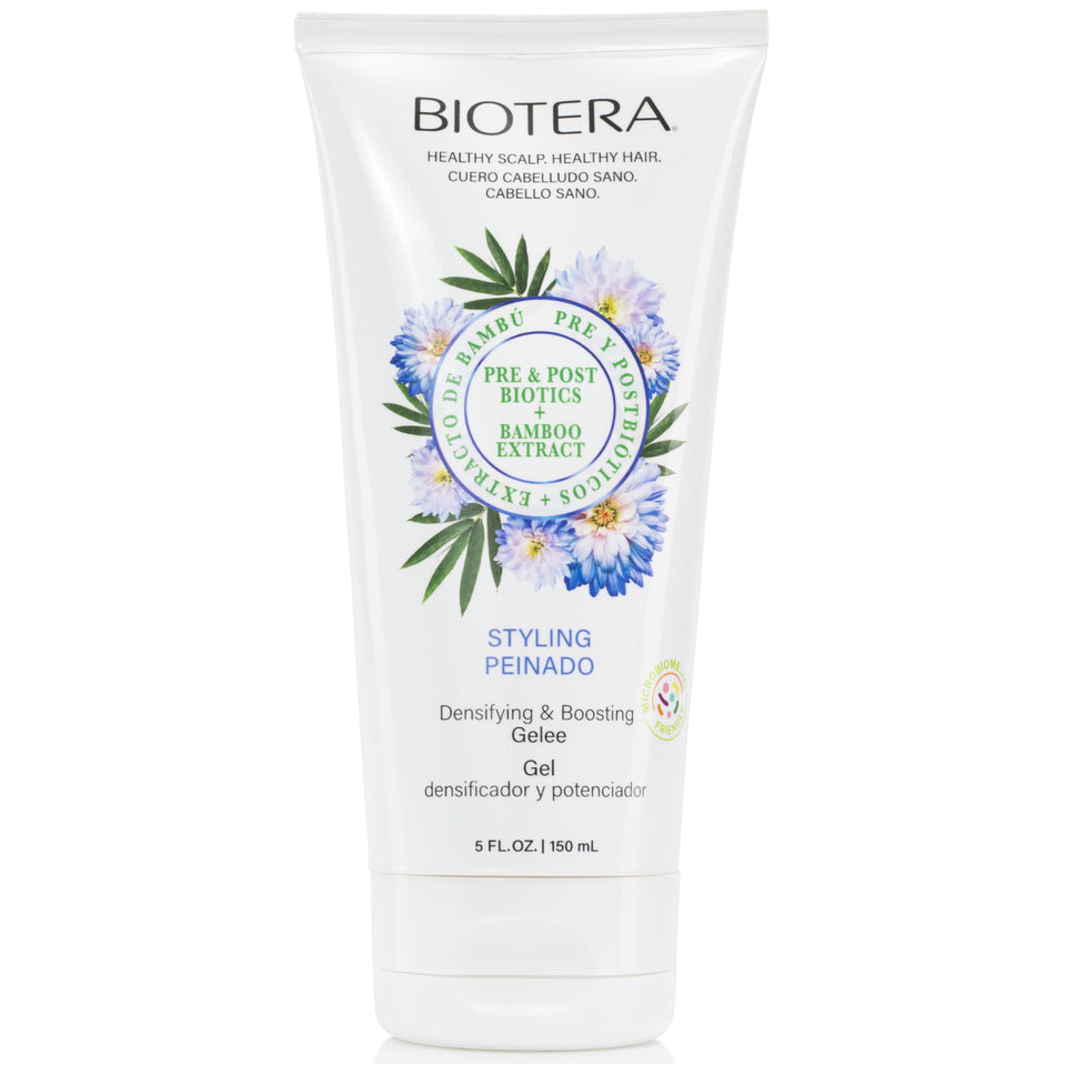 Biotera Densifying Gelee bottle close-up highlighting lightweight, volumizing styling for fine hair.