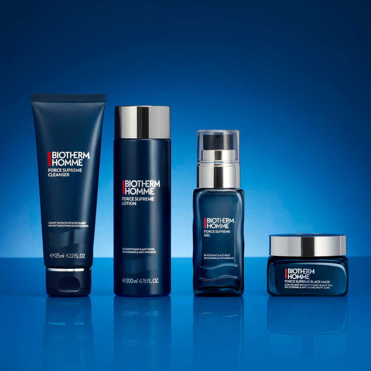 Recycled-material packaging highlight for Biotherm Force Supreme Gel.