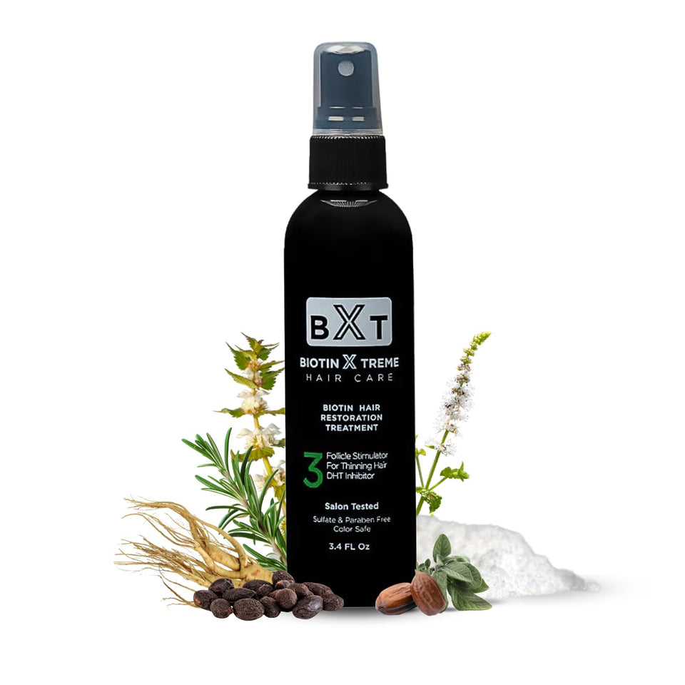 Biotin Xtreme Hair Restoration Spray bottle ready for scalp nourishment