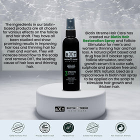 Biotin Xtreme Saw Palmetto blend supports natural hair vitality