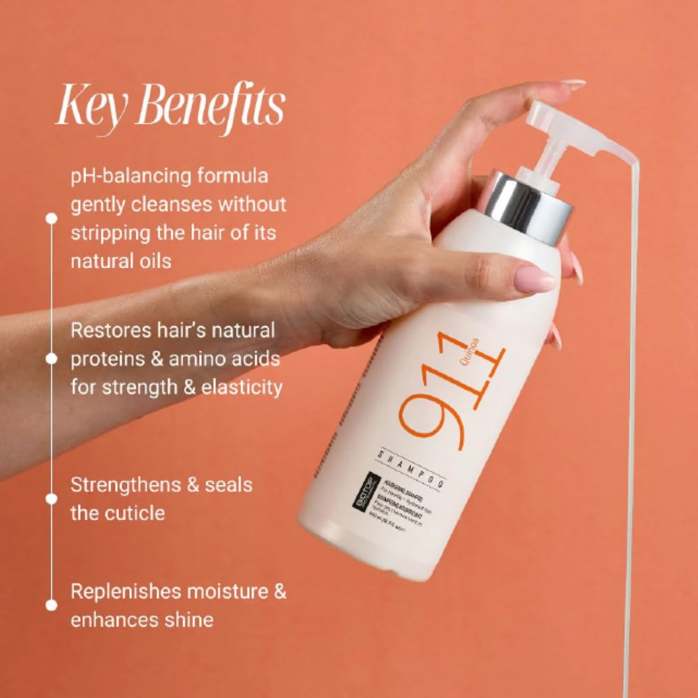 Biotop Professional 911 Quinoa Shampoo label closeup highlights quinoa protein for damaged hair