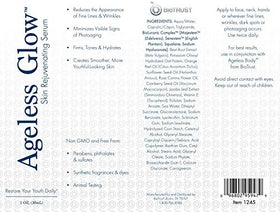 BioTrust Ageless Glow packaging front presenting plant-based serum for brighter-looking skin