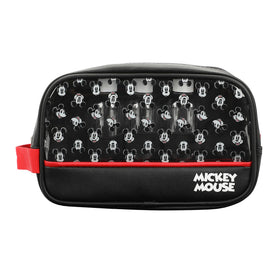Bioworld Mickey Mouses bag side open shows dual compartments for organized toiletries