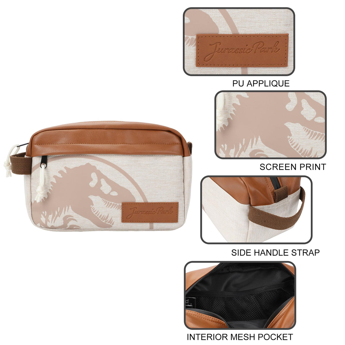 Bioworld Jurassic Park Park Ranger Travel Cosmetic Bag compact size for carry-on storage