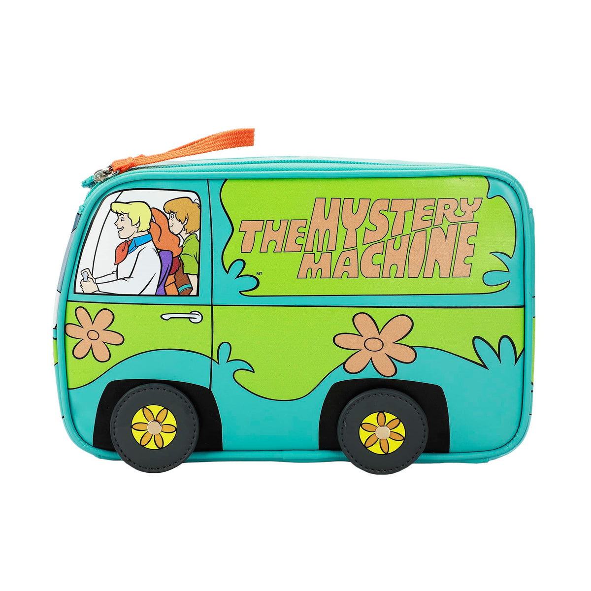 Bioworld Scooby-Doo Mystery Machine cosmetic bag front view with vibrant design, ideal for travel organization