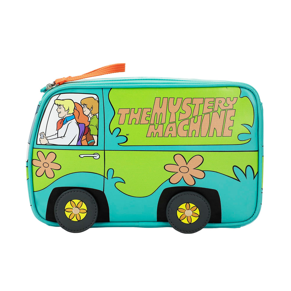 Bioworld Scooby-Doo Mystery Machine cosmetic bag front view with vibrant design, ideal for travel organization