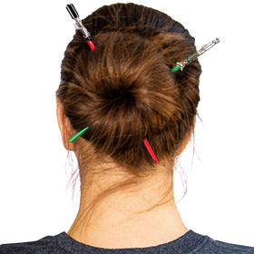 Bioworld Star Wars Luke Skywalker hair sticks with Luke lightsaber handles for cosplay use
