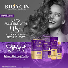 BIOXCIN bottle shows rich foamy lather that adds volume to flat hair.