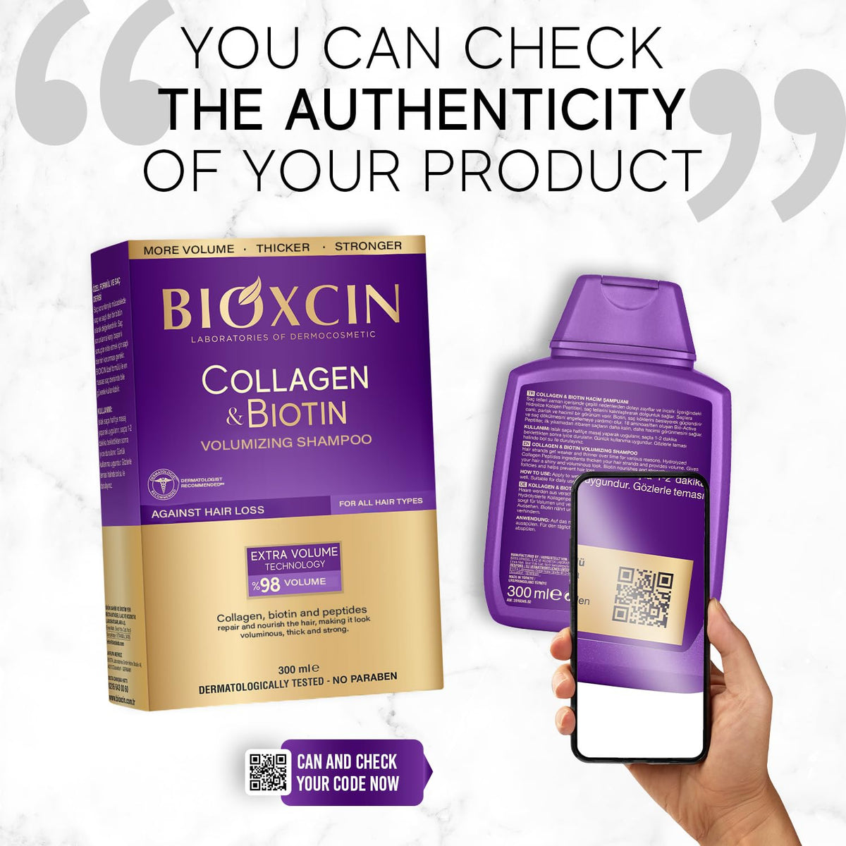 BIOXCIN Collagen Biotin Volumizing Shampoo hair with added volume and thicker appearance.