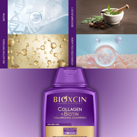 BIOXCIN Collagen Biotin Volumizing Shampoo lather forming to nourish roots.