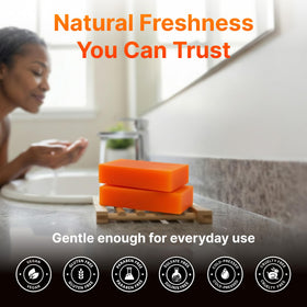BIOXI natural ingredient visuals imply balanced skin feel after washing