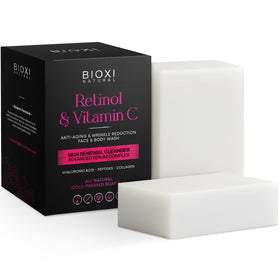 BIOXI soap bar pack shot highlights anti-aging and brightening benefits.