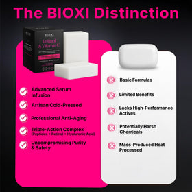 BIOXI soap bar texture closeup reveals creamy lather for gentle cleansing.