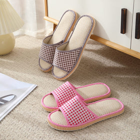Biroris breathable cotton-linen slippers; airy material ideal for hotel and spa use.