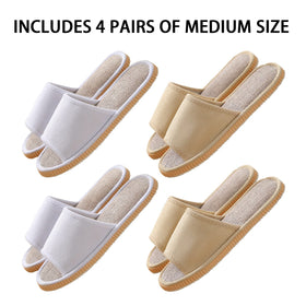 Biroris white medium disposable slippers, breathable linen innersole for comfort