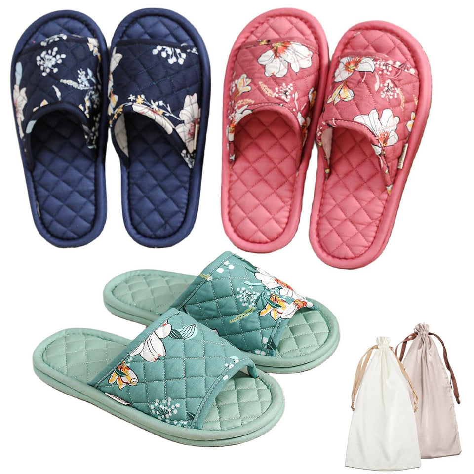 Biroris floral cotton slippers for women in open-toe style, comfortable home wear