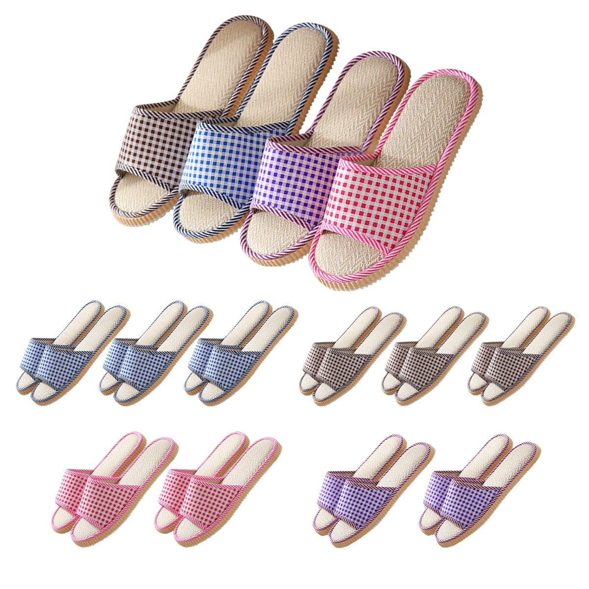 Biroris washable-disposable slippers pack front; multi-color, ready for guest comfort.